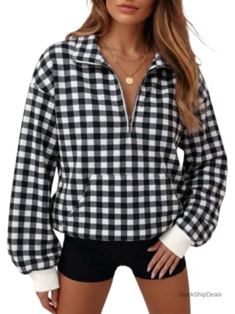 Half Zip Long Sleeve Pullover Sweatshirt with Kangaroo Pocket, Loose Fit